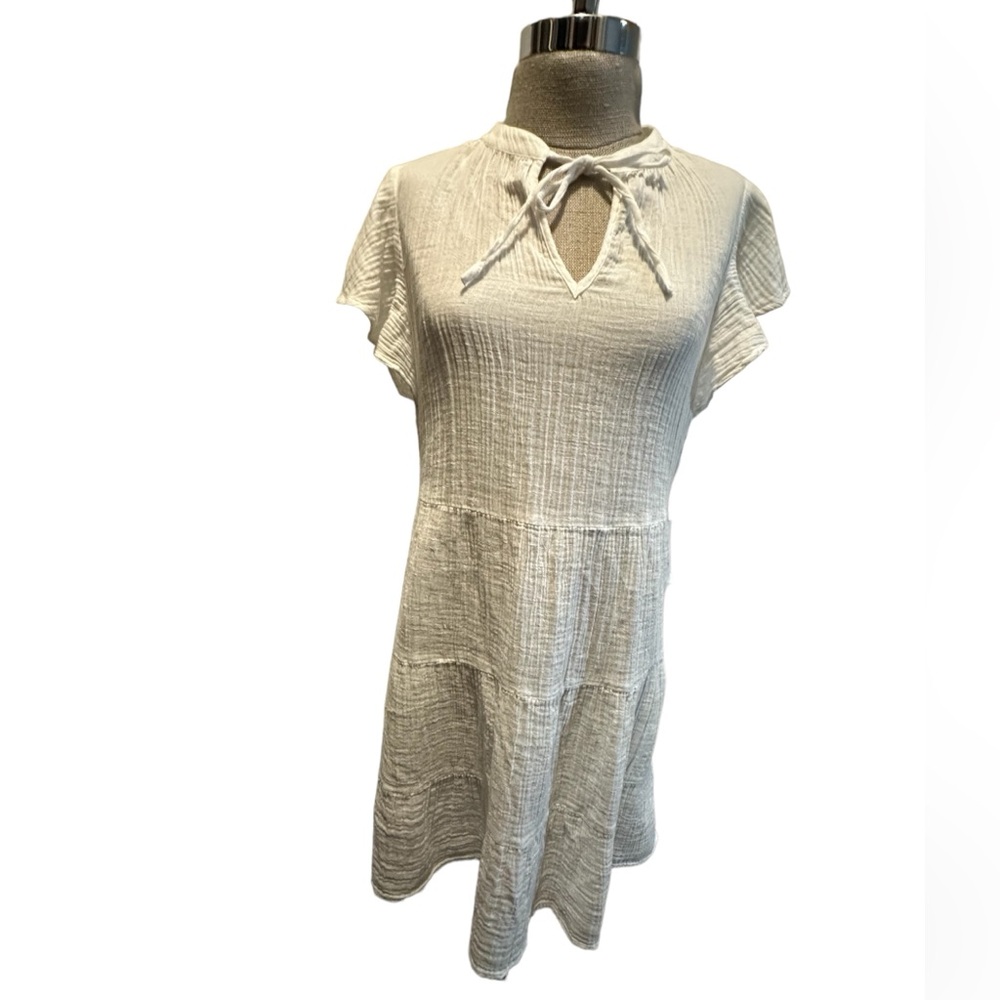 Cream Textured Tiered Tshirt Short Sleeve Dress